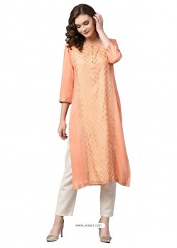 Light Orange Rayon Printed Kurti