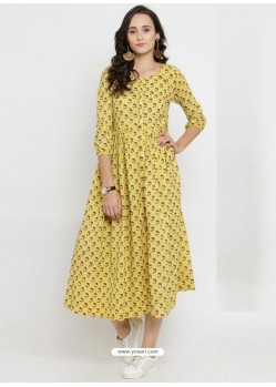 Yellow Rayon Printed Kurti