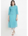 Sky Blue Pure Cotton Printed Kurti