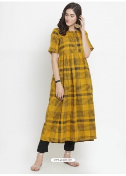 Mustard Cotton Blend Printed Kurti