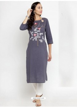 Grey Pure Cotton Printed Kurti