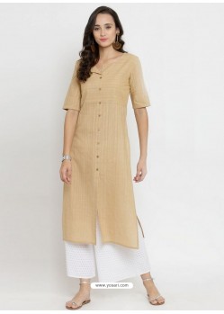 Cream Cotton Blend Printed Kurti