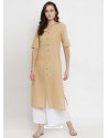 Cream Cotton Blend Printed Kurti