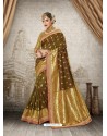 Mehendi Silk Jacquard Work Party Wear Saree