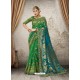 Forest Green Silk Jacquard Work Party Wear Saree