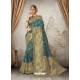 Tealblue Silk Jacquard Work Party Wear Saree