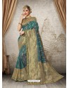 Tealblue Silk Jacquard Work Party Wear Saree