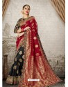 Black And Red Silk Jacquard Work Party Wear Saree