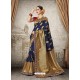 Navy Blue Silk Jacquard Work Party Wear Saree