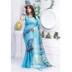 Sky Blue Pure Linen Printed Saree