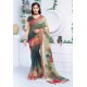 Dark Green Pure Linen Printed Saree