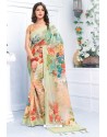 Adorable Multi Colour Pure Linen Printed Saree