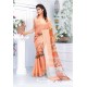 Light Orange Pure Linen Printed Saree