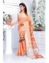 Light Orange Pure Linen Printed Saree