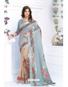 Grey Pure Linen Printed Saree