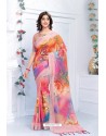 Multi Colour Pure Linen Printed Saree