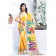 Yellow Pure Linen Printed Saree