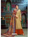 Golden Modal Chanderi Cotton Embroidered Palazzo Suit