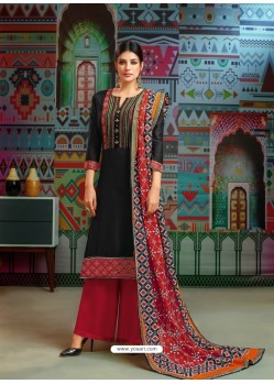 Black Modal Chanderi Cotton Embroidered Palazzo Suit