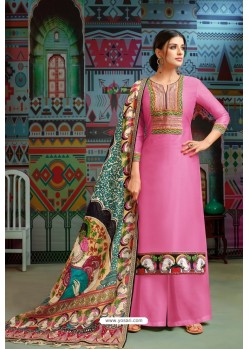 Light Pink Modal Chanderi Cotton Embroidered Palazzo Suit