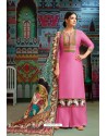 Light Pink Modal Chanderi Cotton Embroidered Palazzo Suit