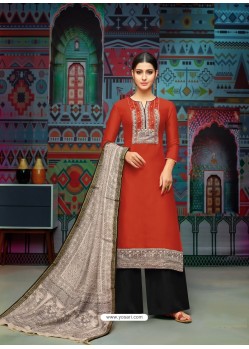 Red Modal Chanderi Cotton Embroidered Palazzo Suit