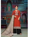 Red Modal Chanderi Cotton Embroidered Palazzo Suit