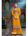 Yellow Modal Chanderi Cotton Embroidered Palazzo Suit