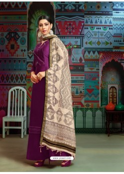 Purple Modal Chanderi Cotton Embroidered Palazzo Suit