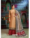 Light Beige Modal Chanderi Cotton Embroidered Palazzo Suit