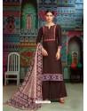 Coffee Brown Modal Chanderi Cotton Embroidered Palazzo Suit