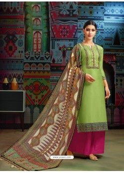 Green Modal Chanderi Cotton Embroidered Palazzo Suit