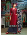 Maroon Modal Chanderi Cotton Embroidered Palazzo Suit