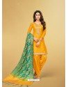 Yellow Pure Jaam Silk Embroidered Patiala Suit