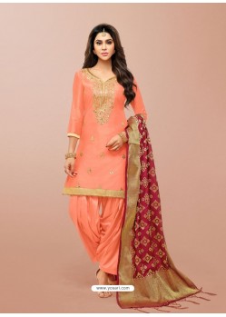 Orange Pure Jaam Silk Embroidered Patiala Suit