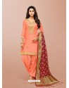 Orange Pure Jaam Silk Embroidered Patiala Suit