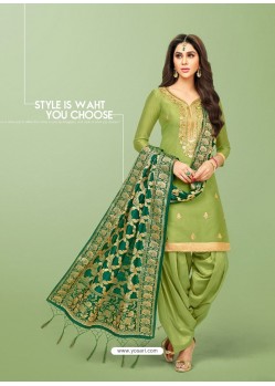 Green Pure Jaam Silk Embroidered Patiala Suit
