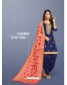 Navy Blue Pure Jaam Silk Embroidered Patiala Suit