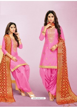 Hot Pink Pure Jaam Silk Embroidered Patiala Suit