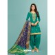 Teal Pure Jaam Silk Embroidered Patiala Suit