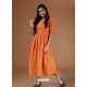 Orange Cambric Cotton Printed Kurti