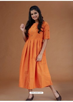 Orange Cambric Cotton Printed Kurti