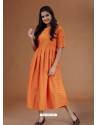 Orange Cambric Cotton Printed Kurti