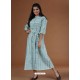 Sky Blue Cambric Cotton Printed Kurti