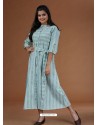 Sky Blue Cambric Cotton Printed Kurti