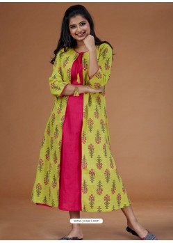 Green And Rani Cambric Cotton Printed Kurti