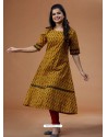 Mustard Cambric Cotton Printed Kurti