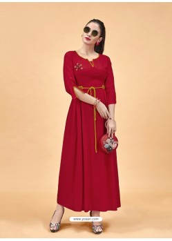 Red Heavy Rayon Designer Kurti