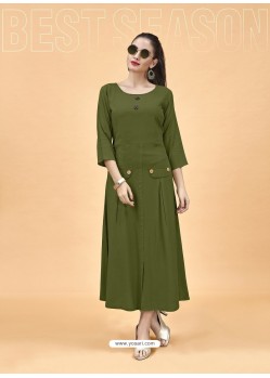 Mehendi Green Heavy Rayon Designer Kurti