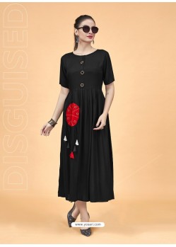 Black Heavy Rayon Designer Kurti